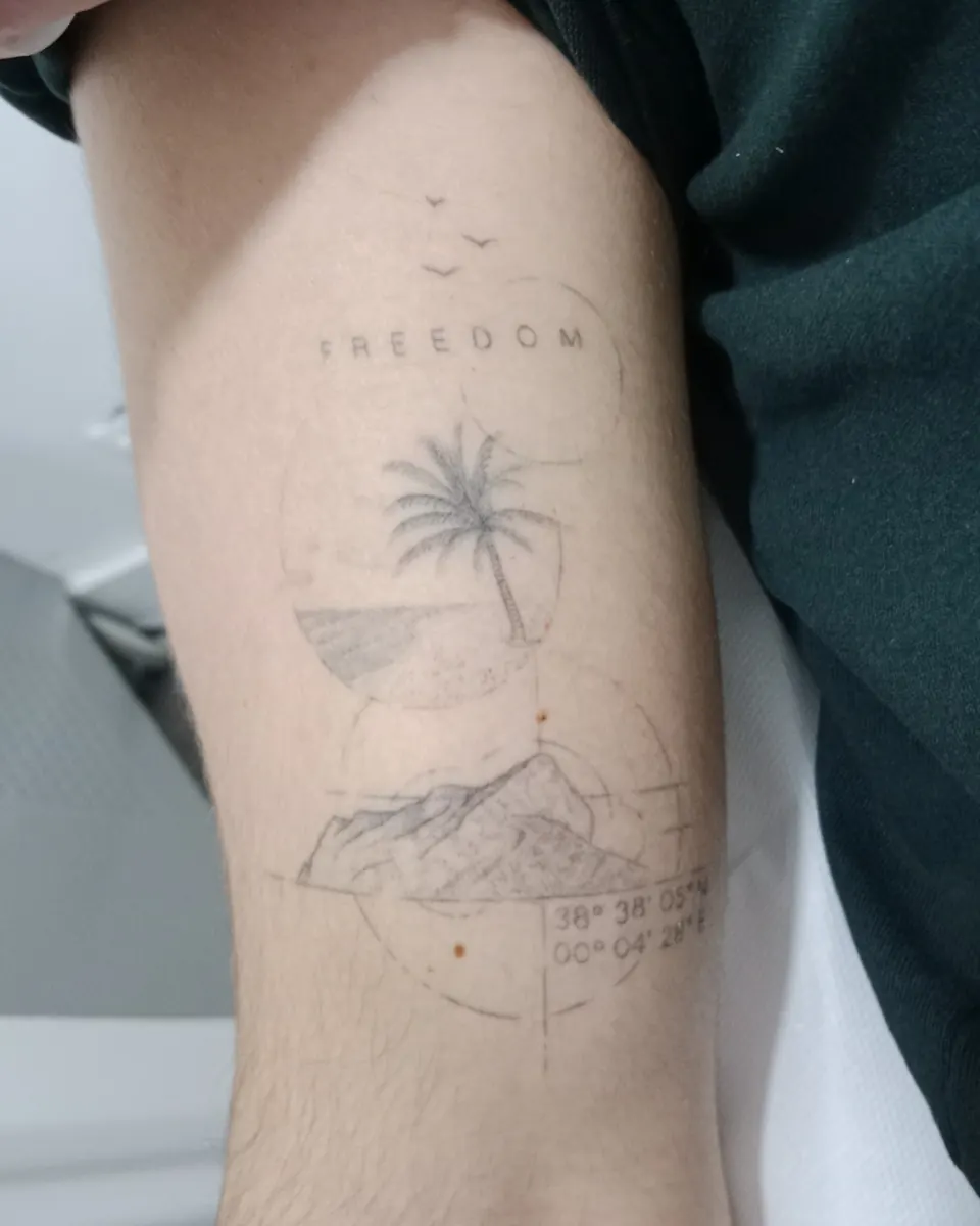 Antes y después: «Freedom» fine line en el brazo